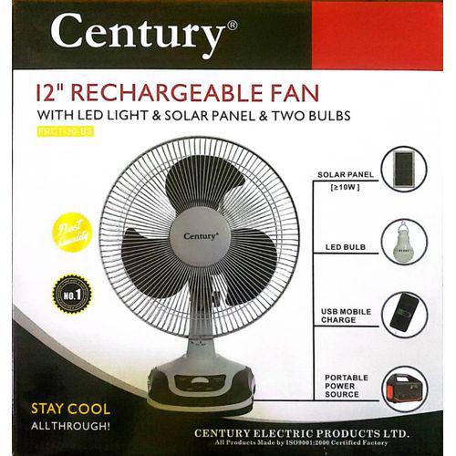 Century 12" solar rechargeable table fan