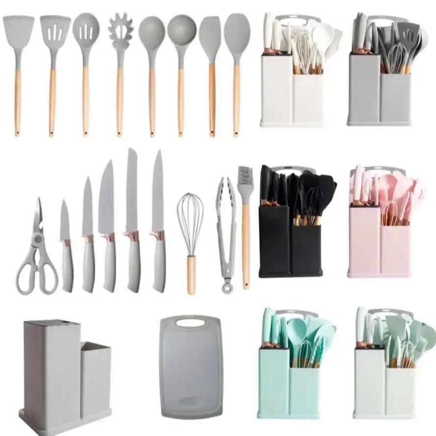 19pcs Silicone cooking spoon set with knife