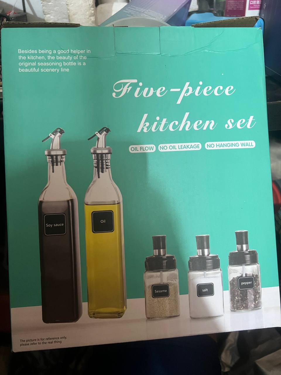 5in1 glass oil bottle with spice jar