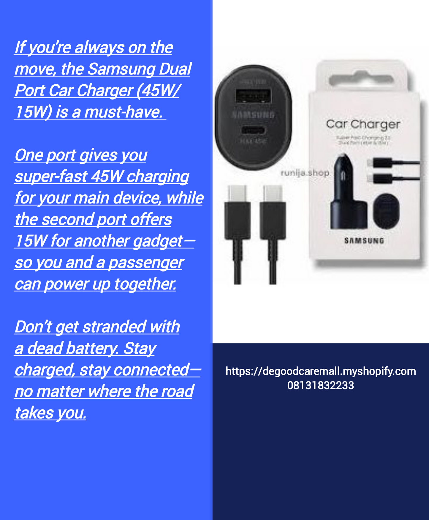 Samsung car charger dual port (45/15w)