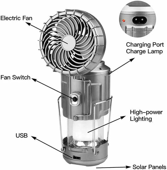 Portable solar rechargeable fan and lamp