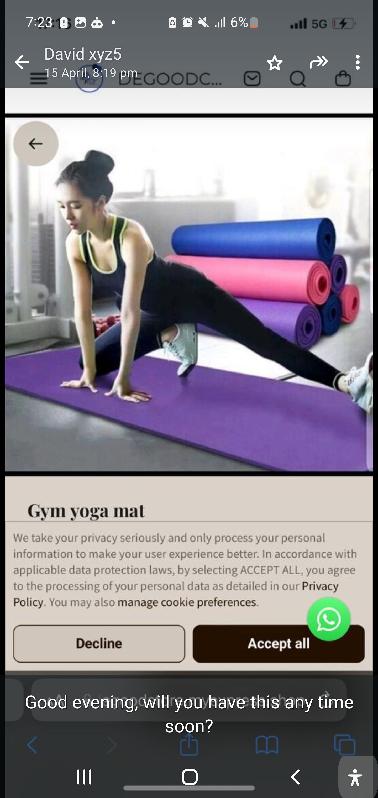 Yoga gym mat