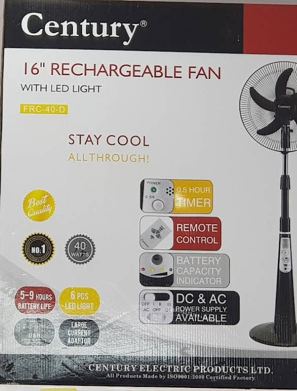 Century rechargeable fan 16" FRC-40-D