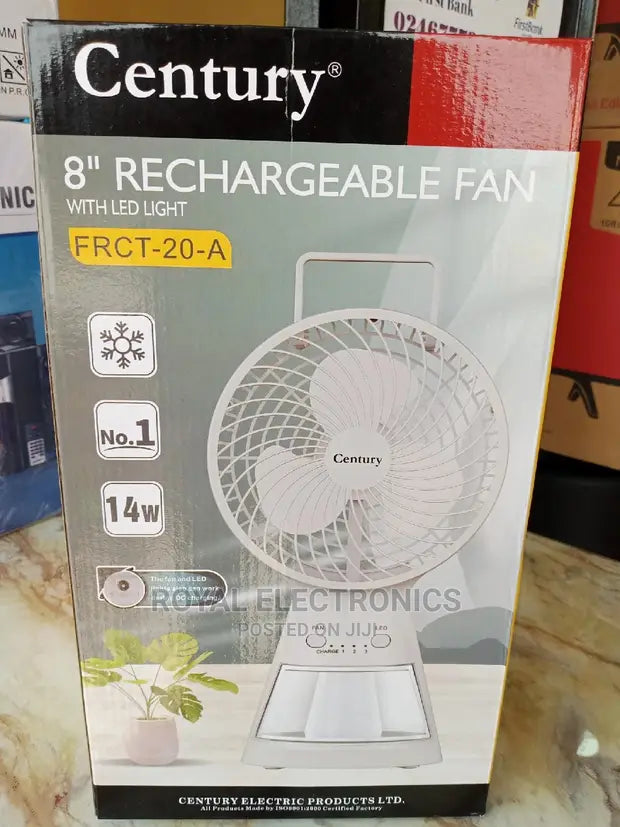 Century rechargeable fan 8" with LEDLIGHT FRCT-20-A