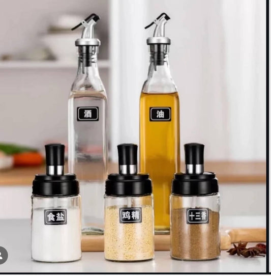 5in1 glass oil bottle with spice jar