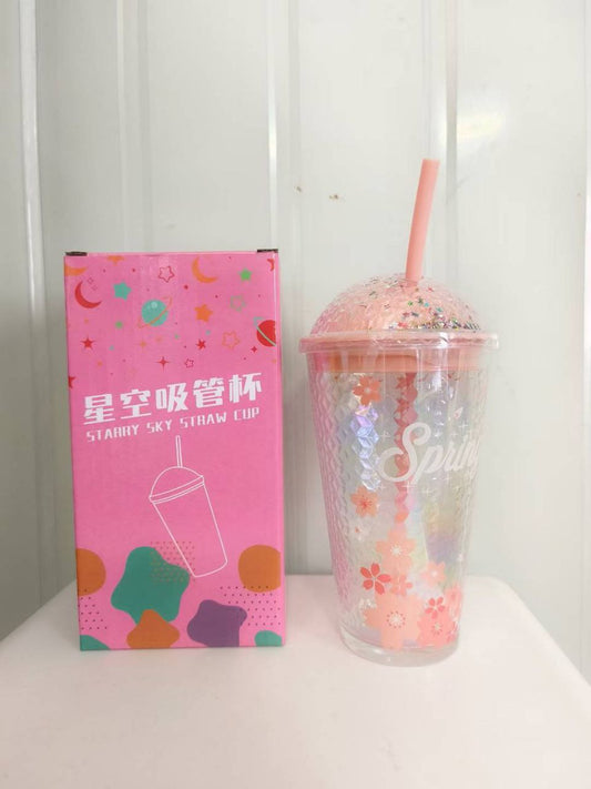 Starry sky glitter straw cup