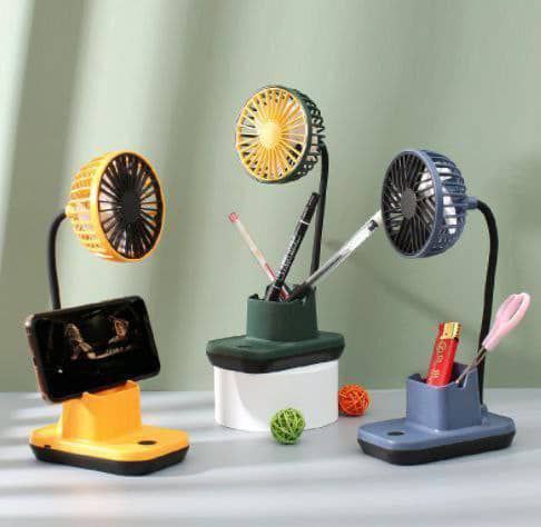 Rechargeable fan with pen holder
